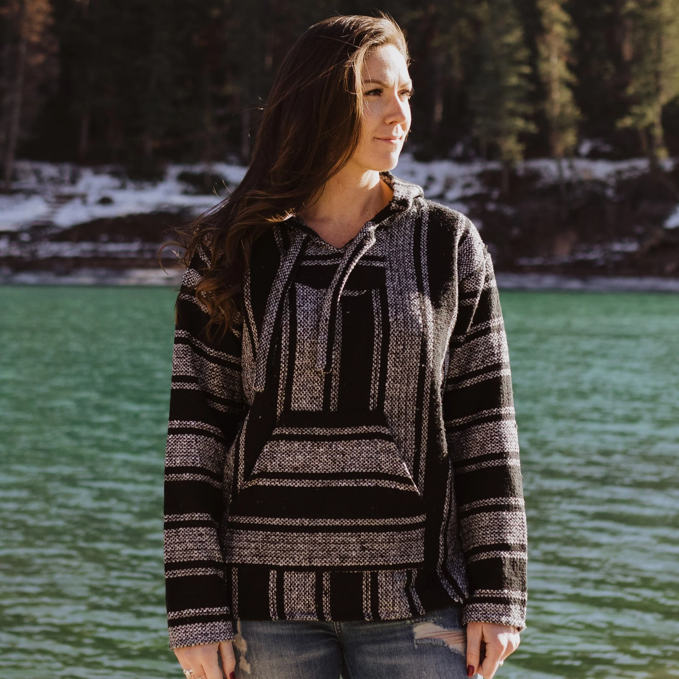 Black/White Mexican Drug Rug Baja Hoodie - Image 3